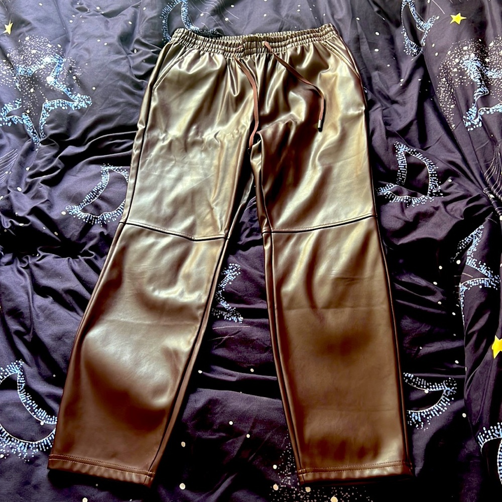 Burgundy faux leather pants